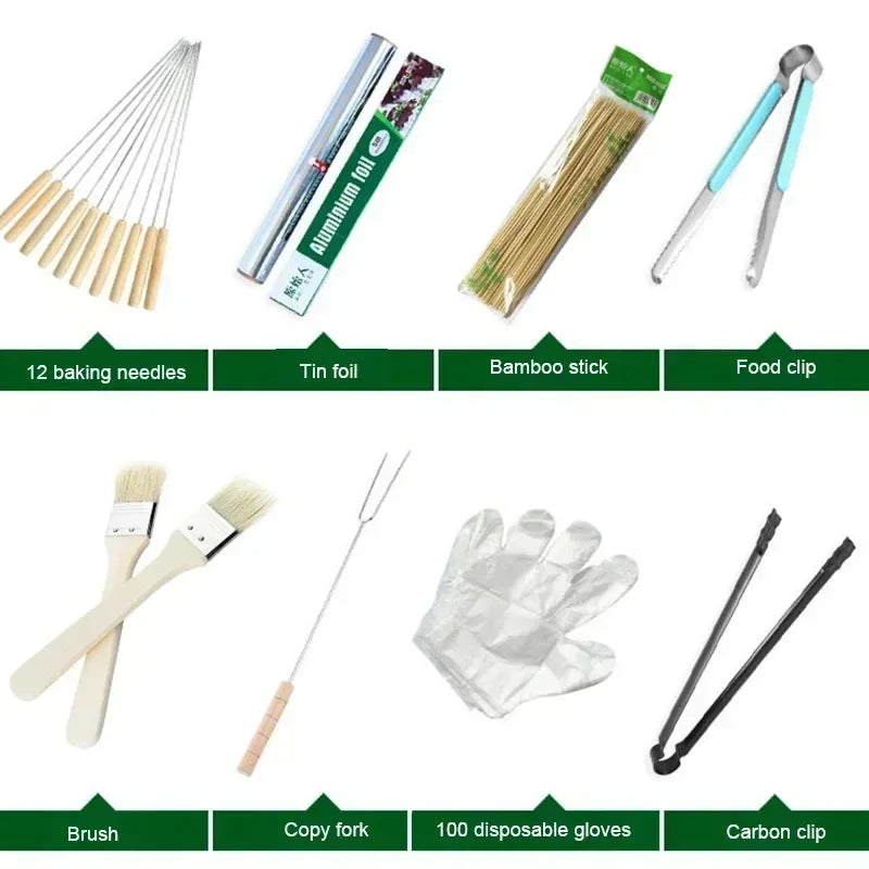 Parrilla de Carbón Plegable Profesional | Portátil y Estable | Para Exteriores, Camping y Picnic | 60 × 20 × 31,5 cm