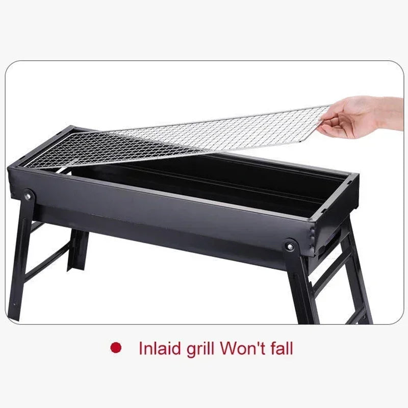 Parrilla de Carbón Plegable Profesional | Portátil y Estable | Para Exteriores, Camping y Picnic | 60 × 20 × 31,5 cm