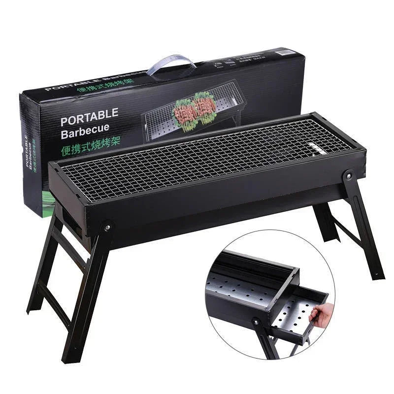 Parrilla de Carbón Plegable Profesional | Portátil y Estable | Para Exteriores, Camping y Picnic | 60 × 20 × 31,5 cm