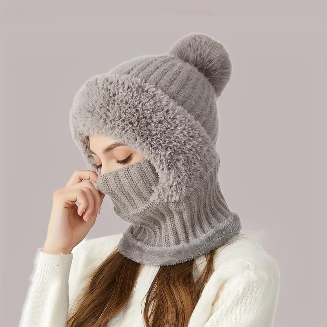 Pasamontañas Máscara de Esquí Ajustable Cortavientos de Forro Polar Sherpa con Calentador de Cuello