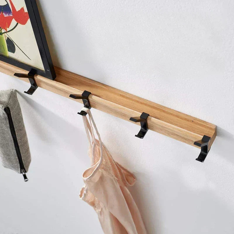 Perchero de Pared con Ganchos Deslizantes: Elegante Combinación de Madera y Metal