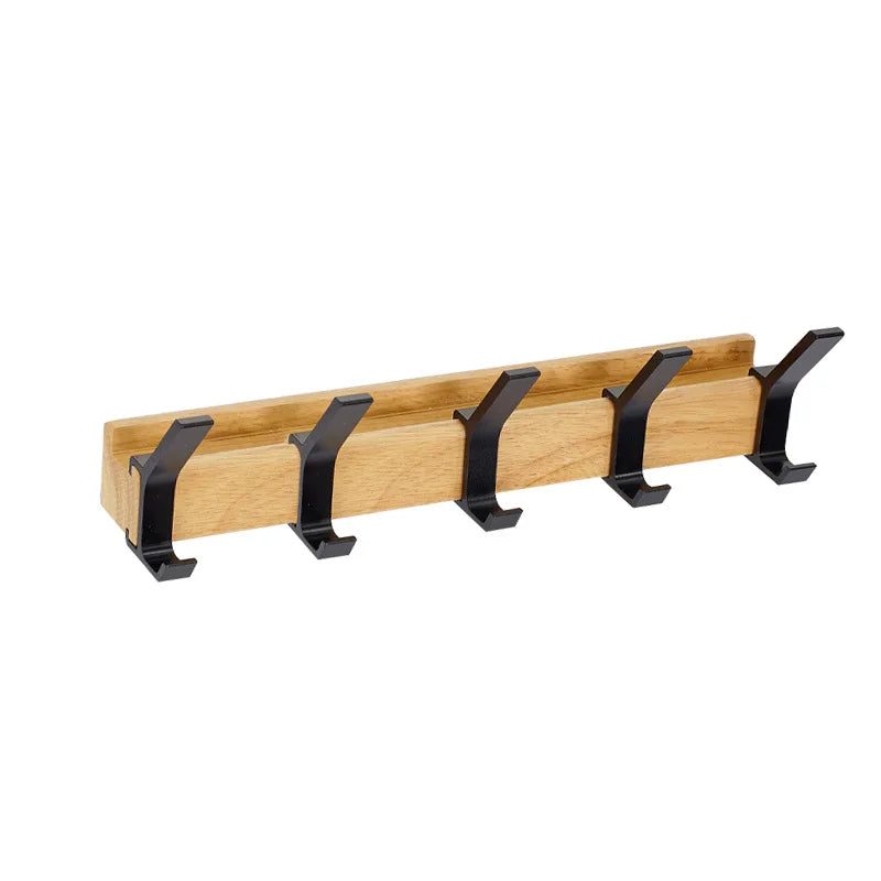 Perchero de Pared con Ganchos Deslizantes: Elegante Combinación de Madera y Metal