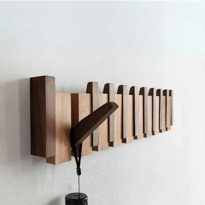 Perchero de pared de madera estilo piano – Decoración elegante y almacenamiento práctico