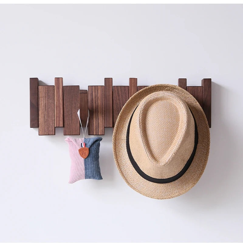 Perchero de pared de madera estilo piano – Decoración elegante y almacenamiento práctico