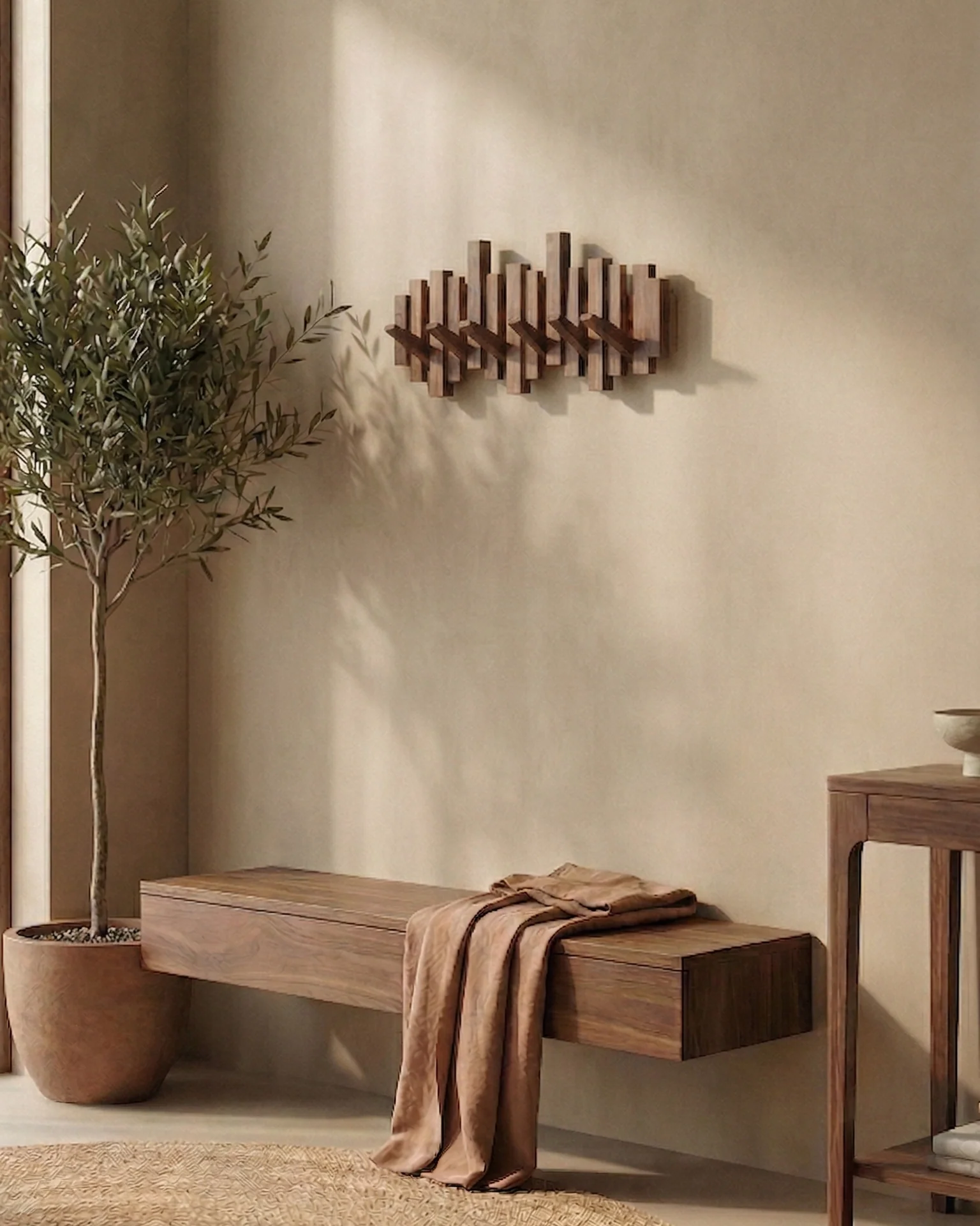 Perchero de Pared Estilo Piano - Nogal/Haya - Diseño Elegante