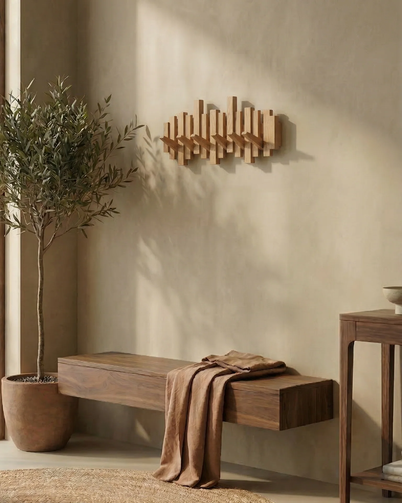 Perchero de Pared Estilo Piano - Nogal/Haya - Diseño Elegante