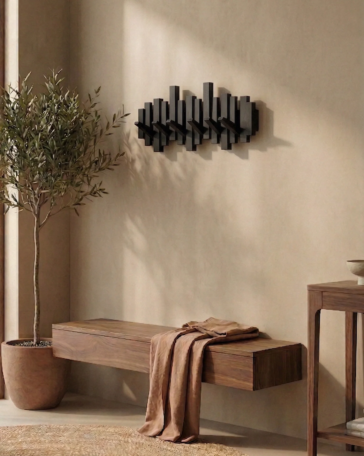 Perchero de Pared Estilo Piano - Nogal/Haya - Diseño Elegante