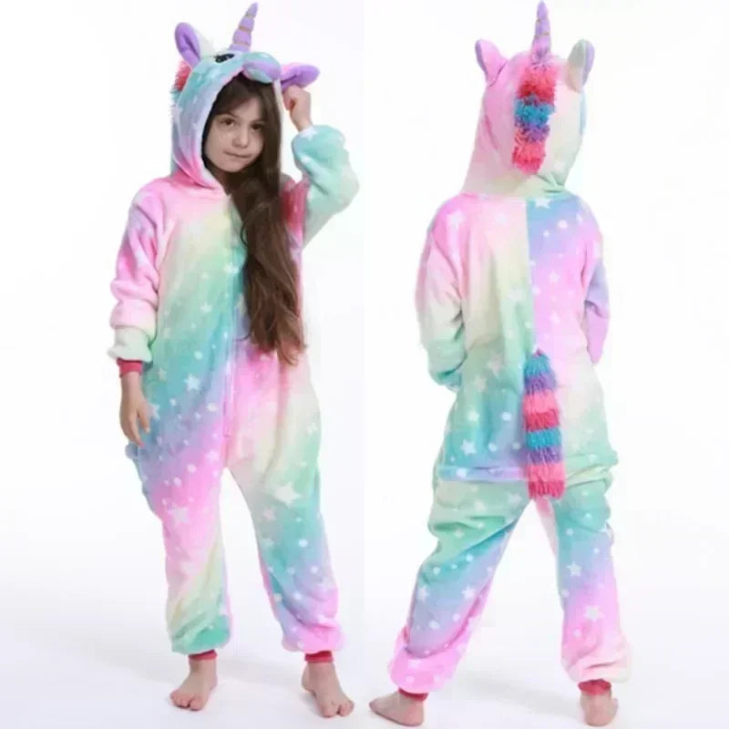 Pijama de mono de forro polar de unicornio para niña – Pijama con cuerno y orejitas