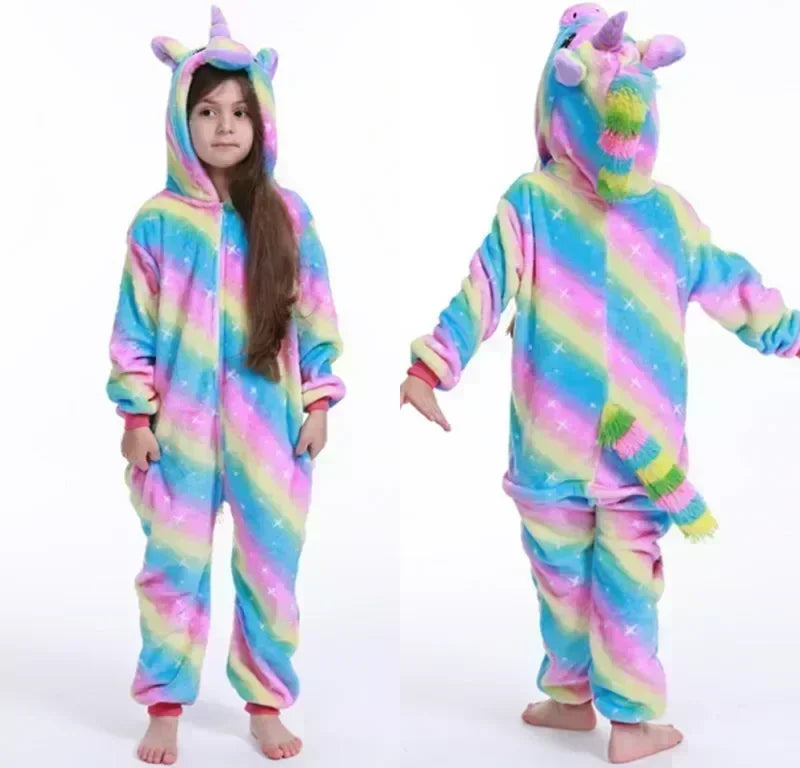 Pijama de mono de forro polar de unicornio para niña – Pijama con cuerno y orejitas