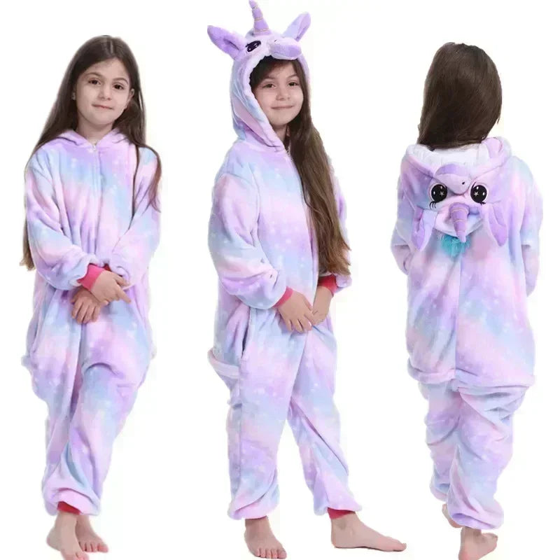 Pijama de mono de forro polar de unicornio para niña – Pijama con cuerno y orejitas