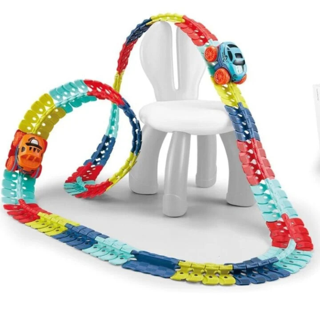 Pista de coches flexible con cochecito LED | Juguete interactivo para niños