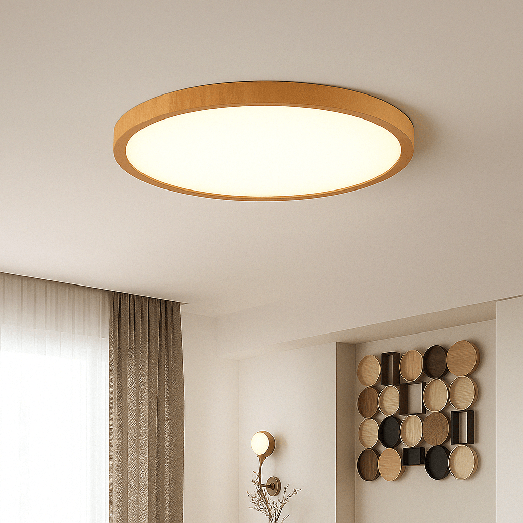 Plafón LED de techo moderno circular ultraplano de madera