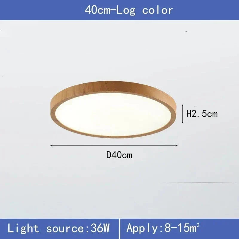 Plafón LED de techo moderno circular ultraplano de madera