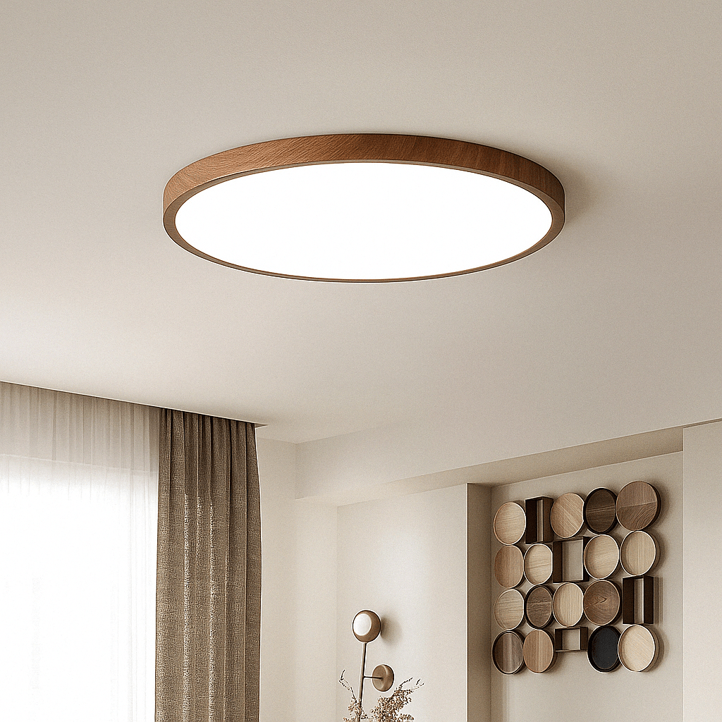 Plafón LED de techo moderno circular ultraplano de madera