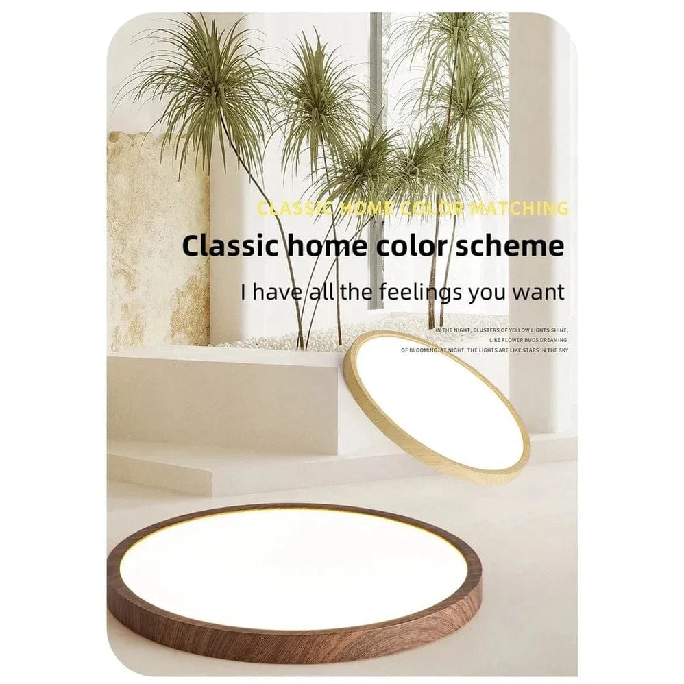 Plafón LED de techo moderno circular ultraplano de madera