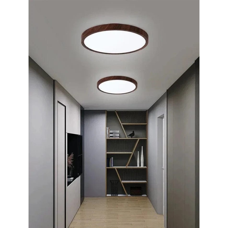 Plafón LED de techo moderno circular ultraplano de madera