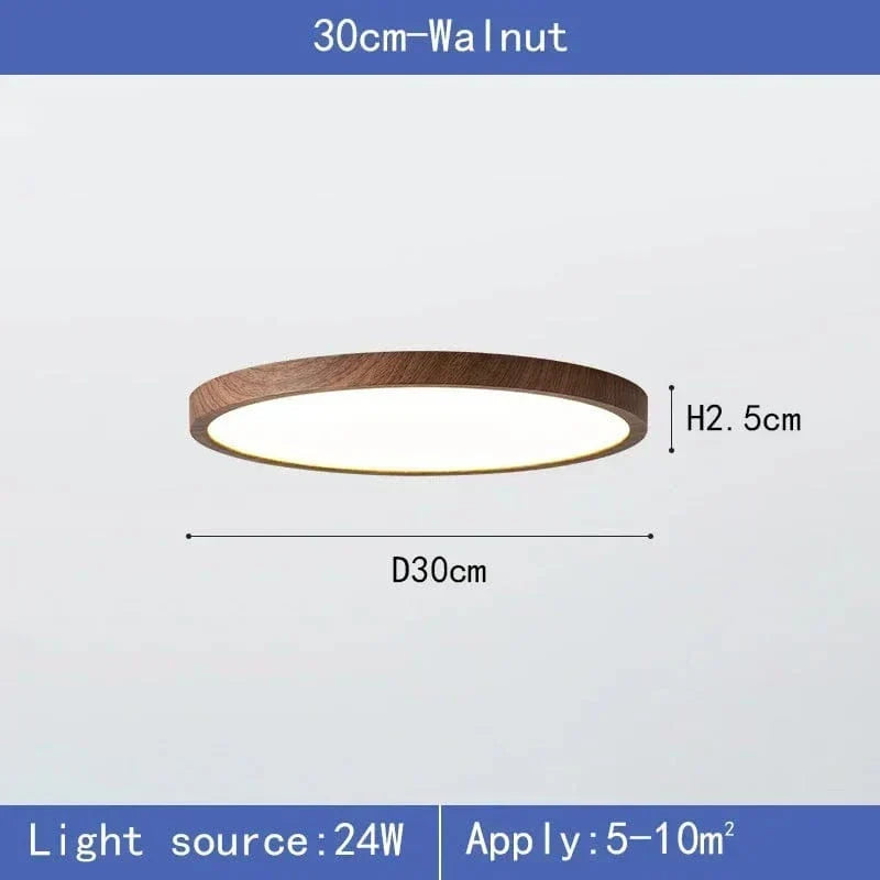 Plafón LED de techo moderno circular ultraplano de madera