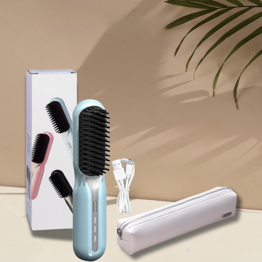Plancha de Pelo | Cepillo Alisador Inalámbrico | Peinado Rápido y Pelo Brillante