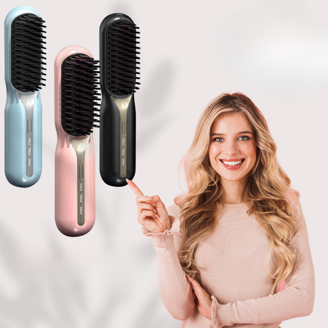 Plancha de Pelo | Cepillo Alisador Inalámbrico | Peinado Rápido y Pelo Brillante