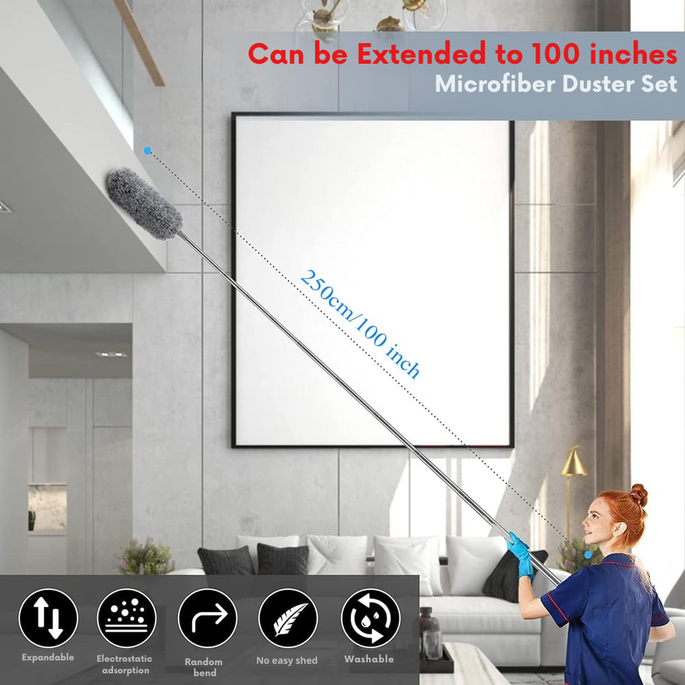 Plumero Extensible con Cabezal Desmontable de Microfibra para Techos y Ventiladores