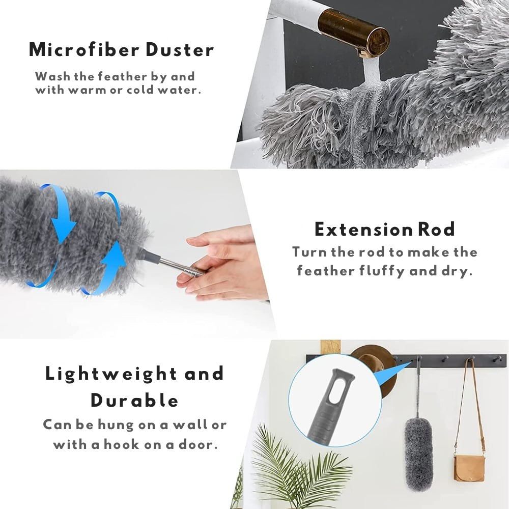 Plumero Extensible con Cabezal Desmontable de Microfibra para Techos y Ventiladores