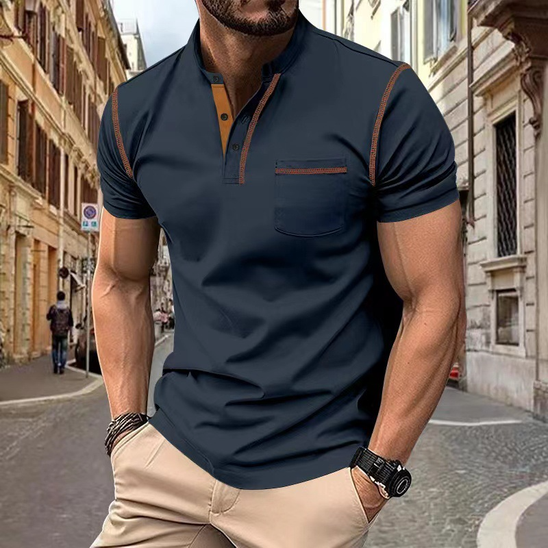 Polo de algodón para hombre, azul – comodidad versátil para el tiempo libre