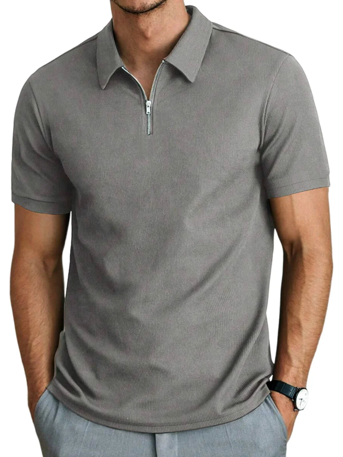 Polo de manga corta con cremallera para hombre
