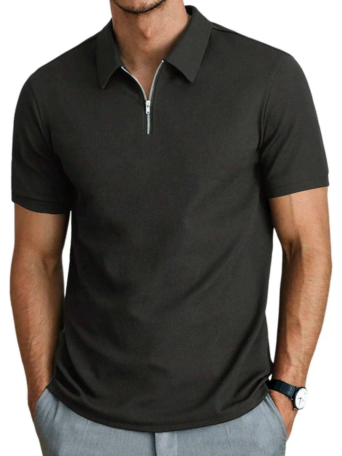 Polo de manga corta con cremallera para hombre