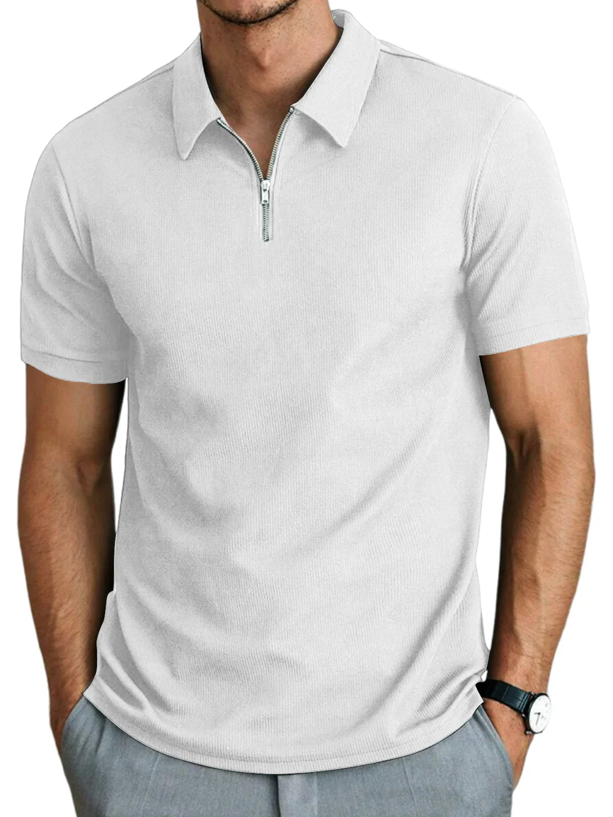 Polo de manga corta con cremallera para hombre