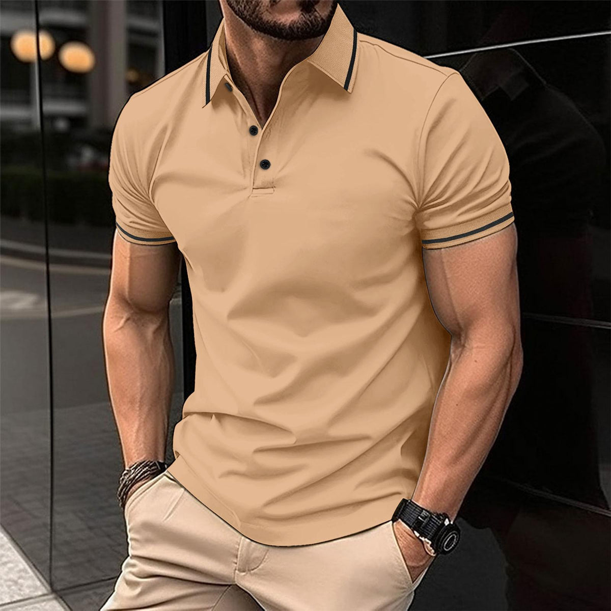 Polo de manga corta transpirable de algodón para hombre