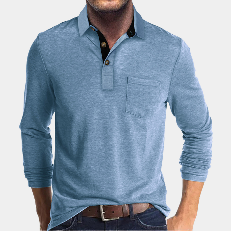 Polo de manga larga para hombre con bolsillo en el pecho