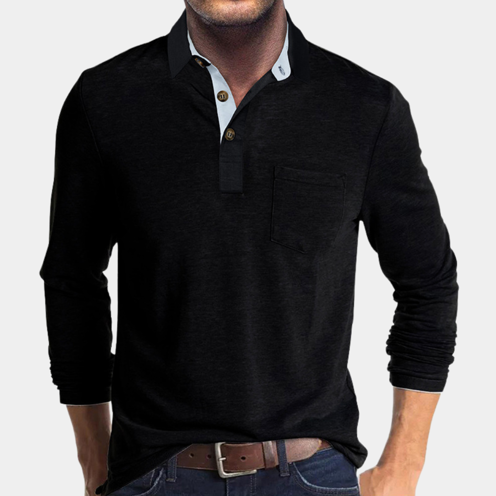 Polo de manga larga para hombre con bolsillo en el pecho