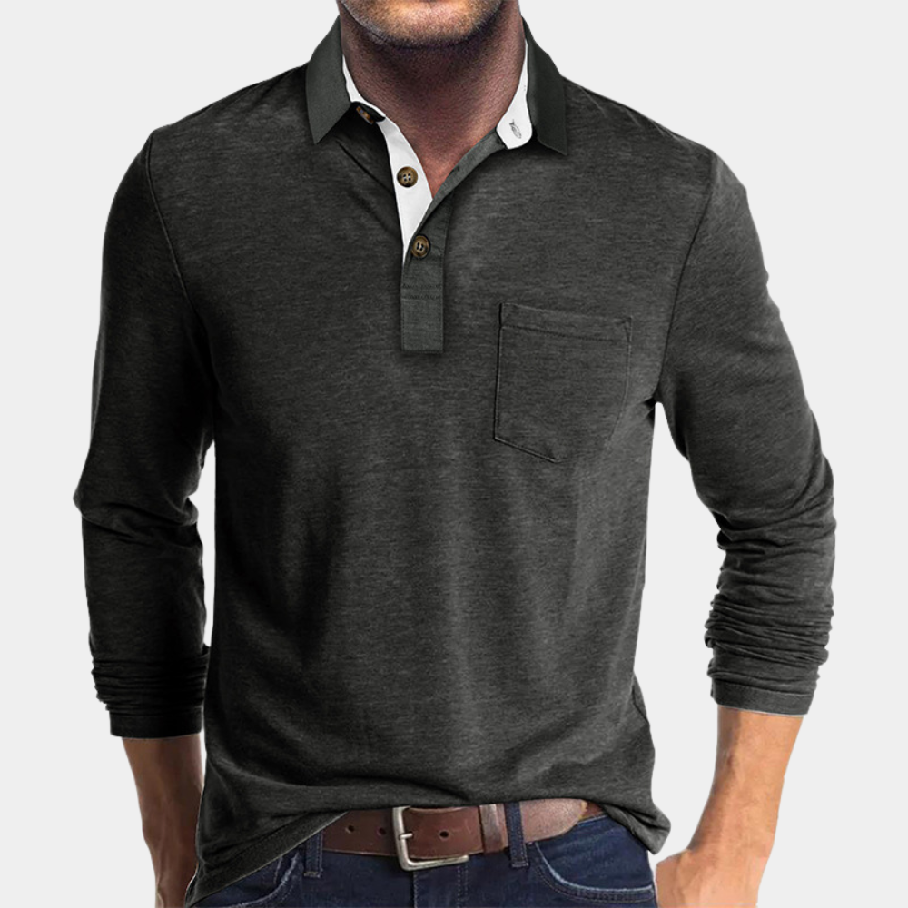Polo de manga larga para hombre con bolsillo en el pecho
