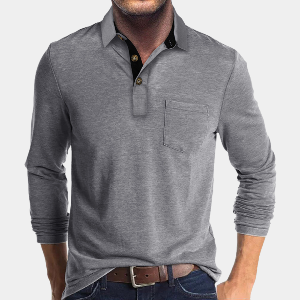 Polo de manga larga para hombre con bolsillo en el pecho
