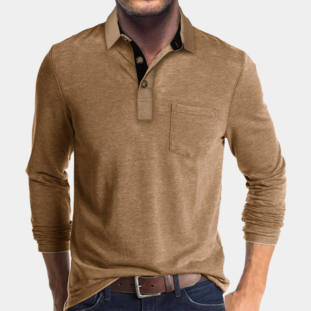 Polo de manga larga para hombre con bolsillo en el pecho