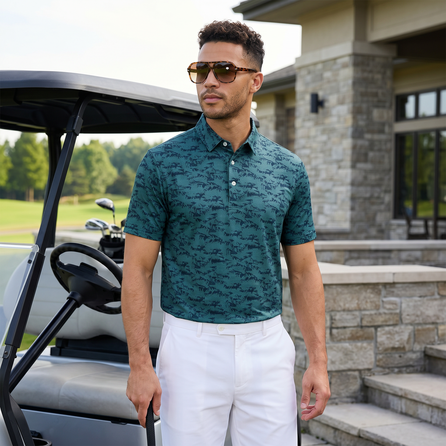 Polo para hombre con estampado jaspeado | Absorbe la humedad | UPF 50 | Elástico en 4 direcciones