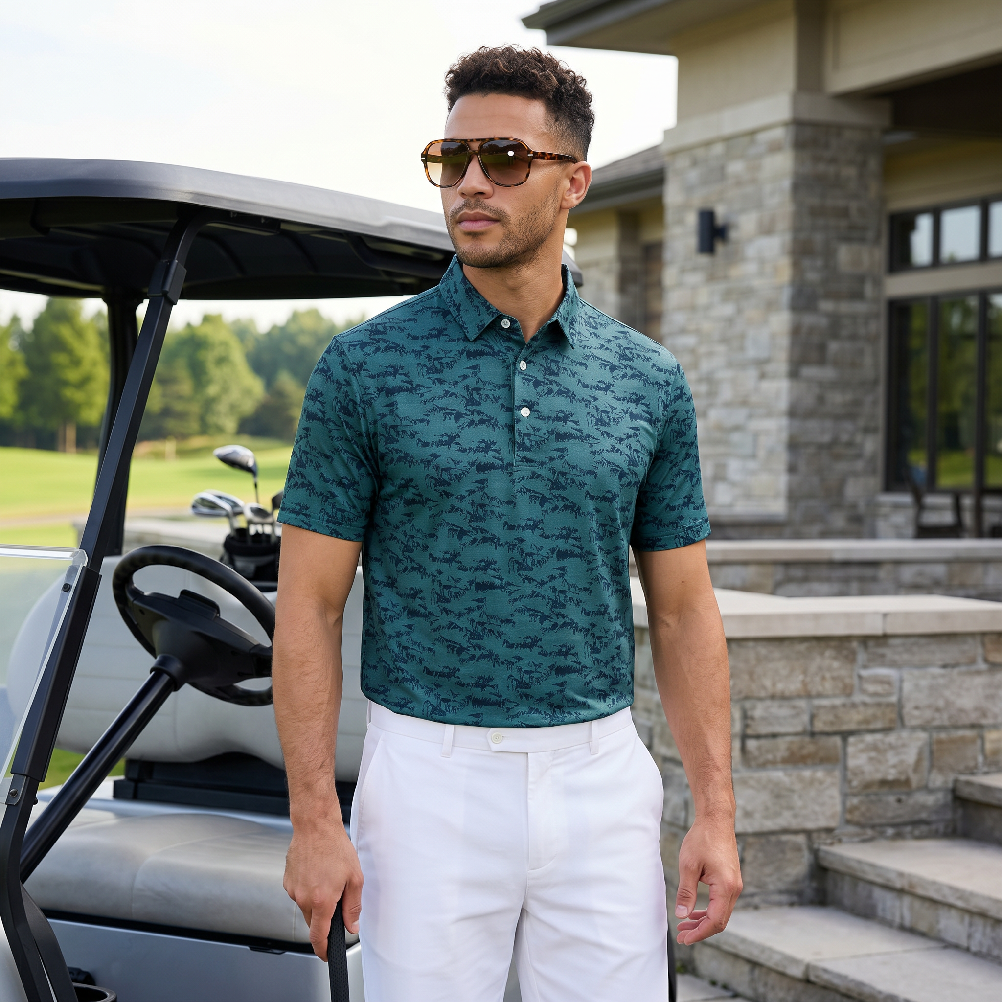 Polo para hombre con estampado jaspeado | Absorbe la humedad | UPF 50 | Elástico en 4 direcciones
