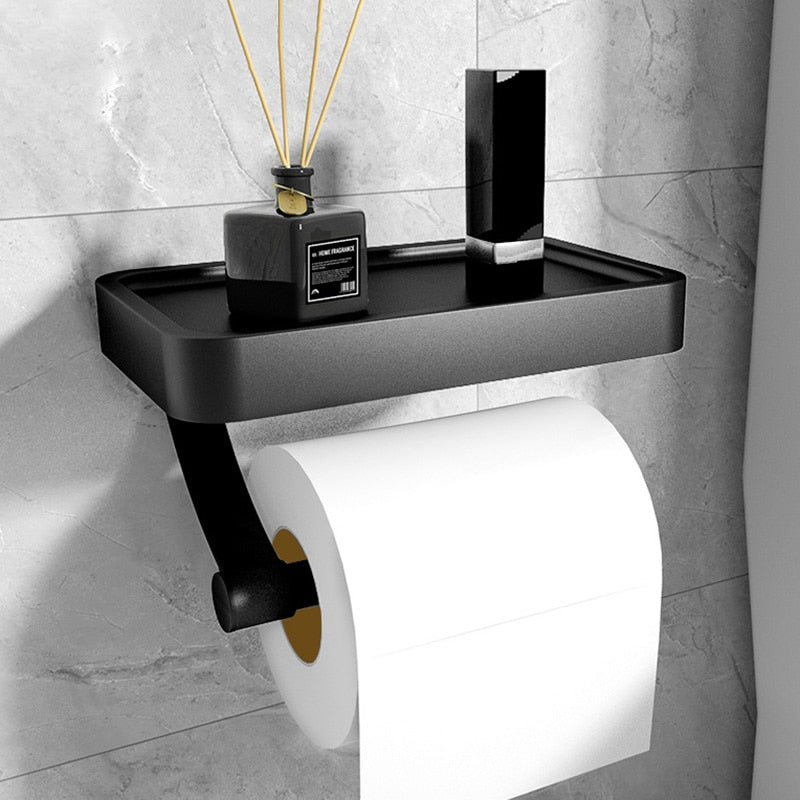 Portarrollos de Papel Higiénico de Acero Inoxidable con Estante Sin Taladro