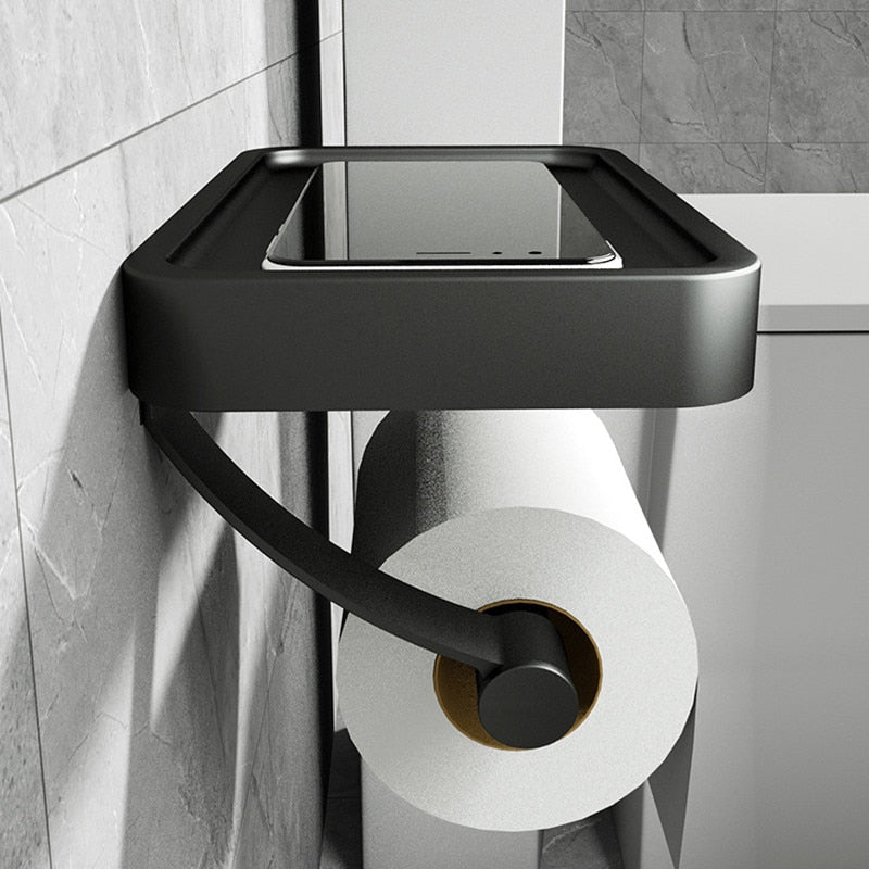 Portarrollos de Papel Higiénico de Acero Inoxidable con Estante Sin Taladro
