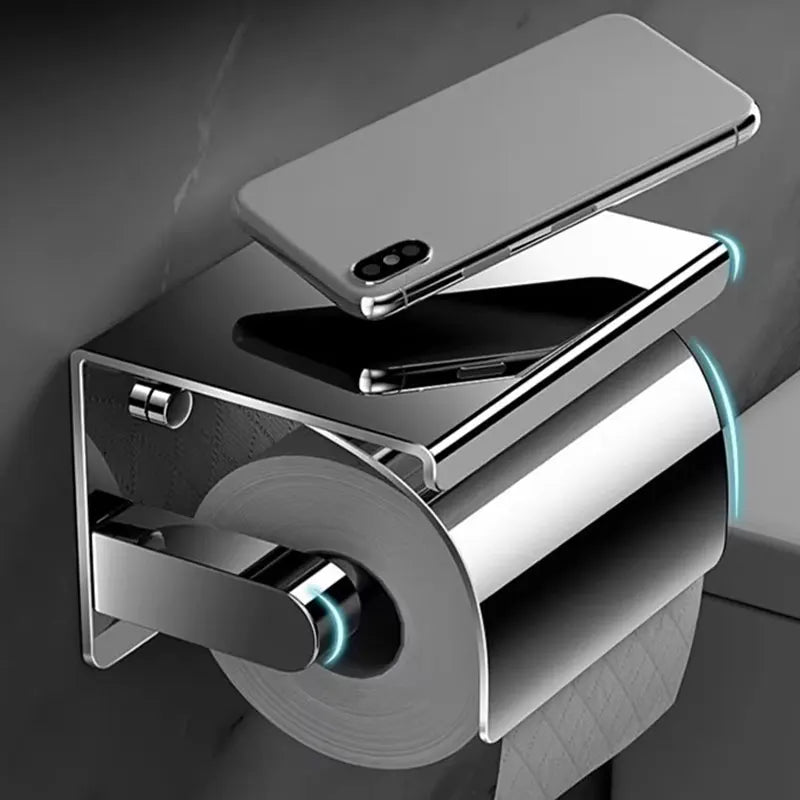Portarrollos de Papel Higiénico de Pared con Estante y Tapa Antipolvo