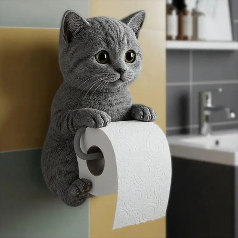 Portarrollos de papel higiénico de pared decorativo de resina con diseño de gato 3D - Naranja, gris, blanco, negro