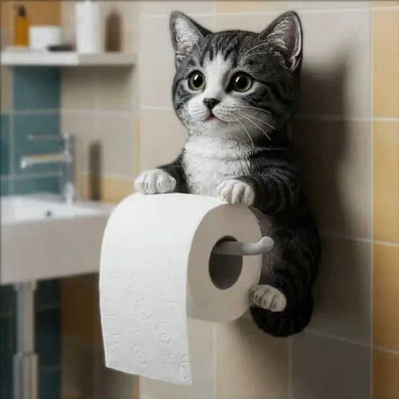 Portarrollos de papel higiénico de pared decorativo de resina con diseño de gato 3D - Naranja, gris, blanco, negro