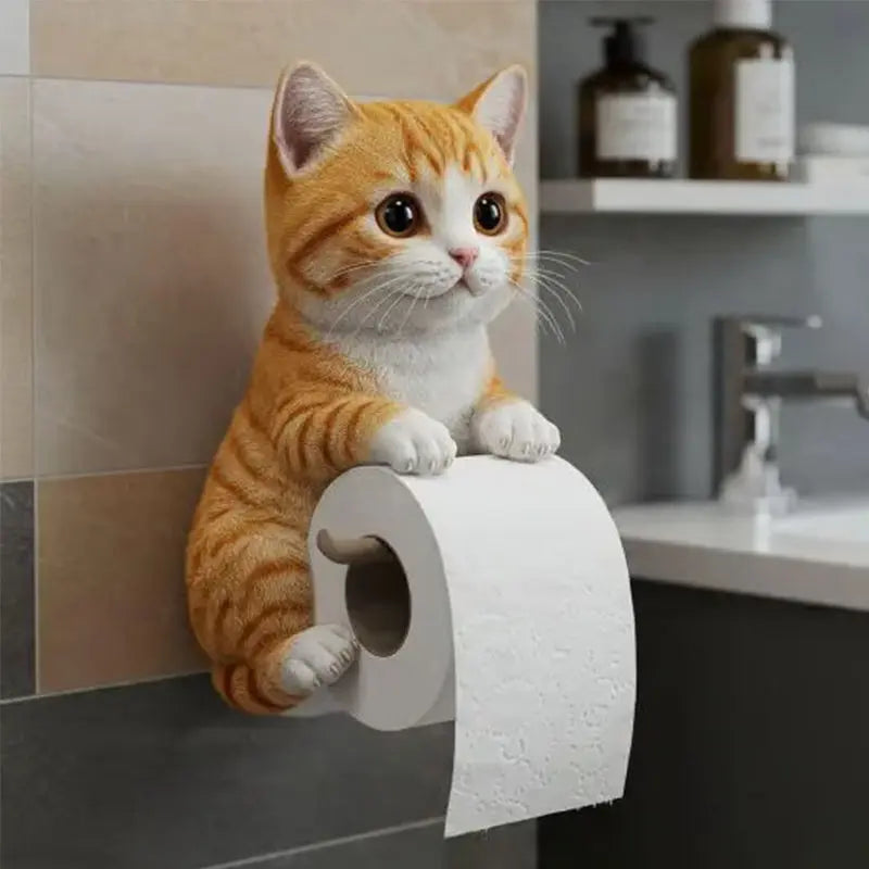 Portarrollos de papel higiénico de pared decorativo de resina con diseño de gato 3D - Naranja, gris, blanco, negro
