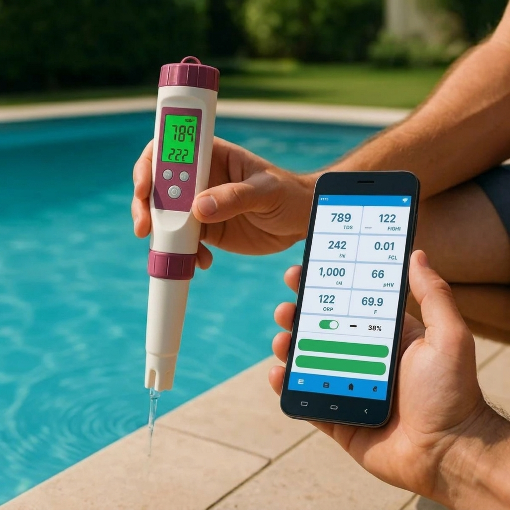 Probador digital de agua para piscinas – Analizador inteligente compatible con aplicación