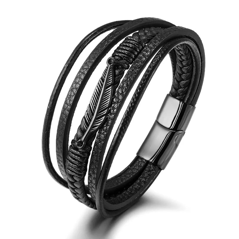 Pulsera con diseño de pluma y acero