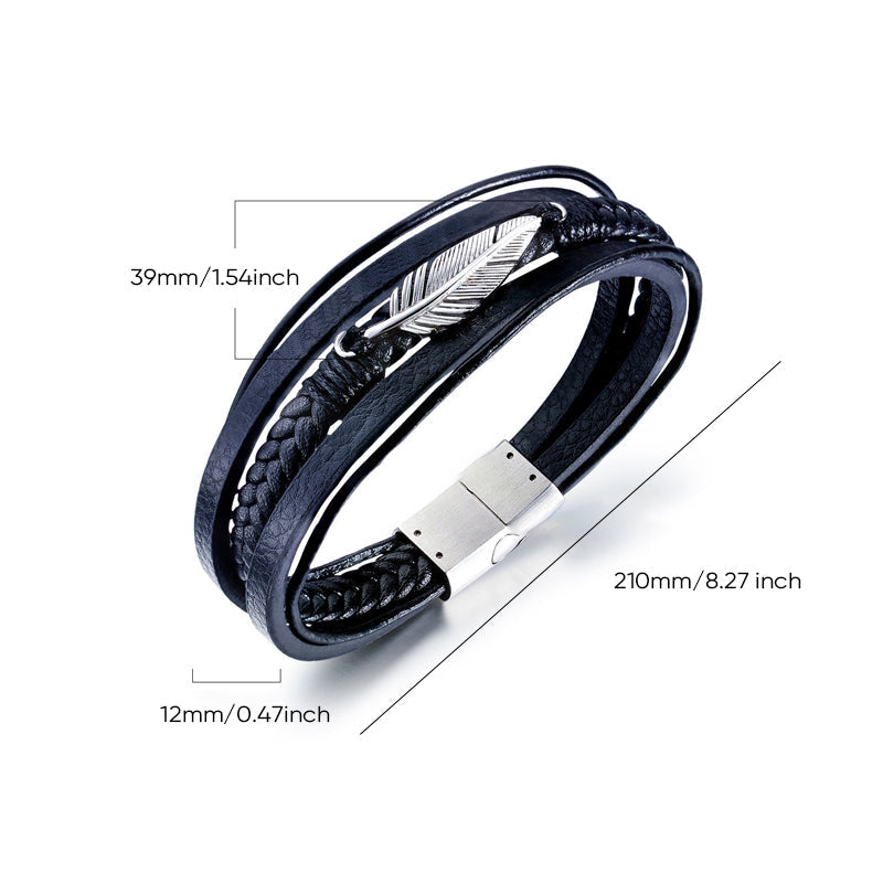 Pulsera con diseño de pluma y acero