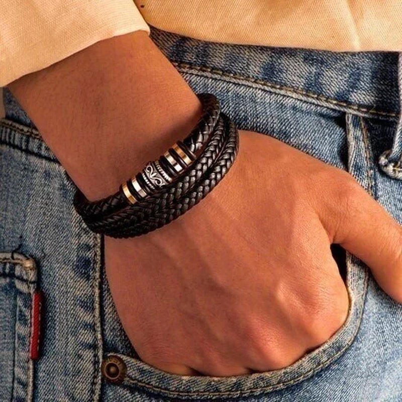Pulsera para Hombre de Doble Fila en Negro