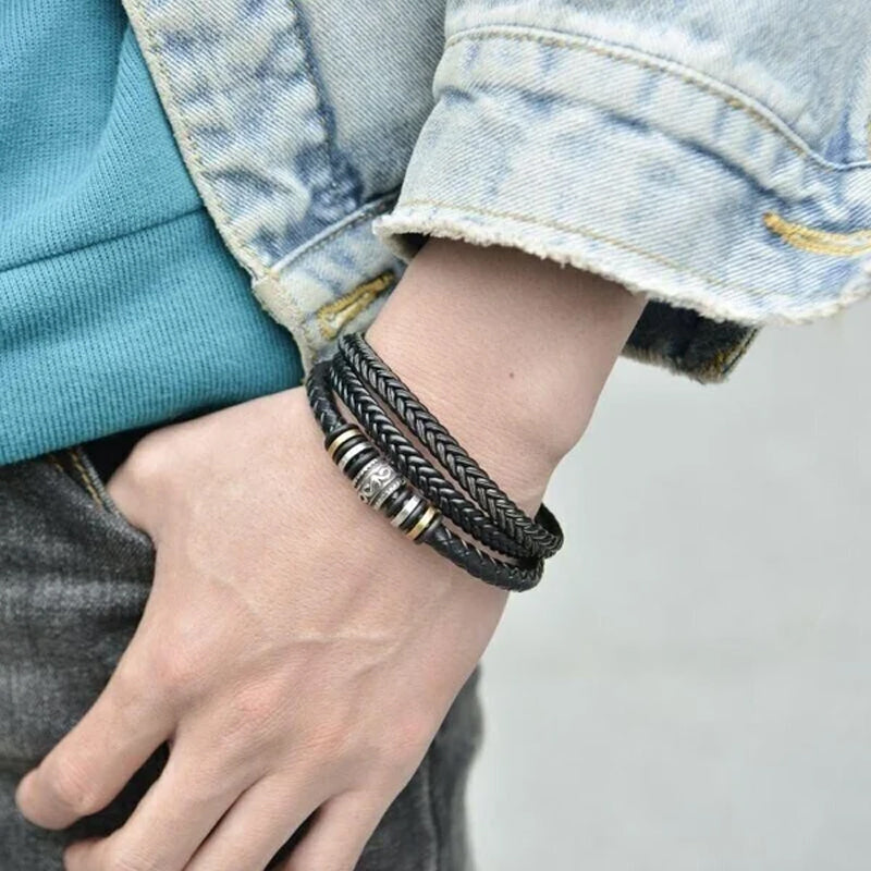 Pulsera para Hombre de Doble Fila en Negro