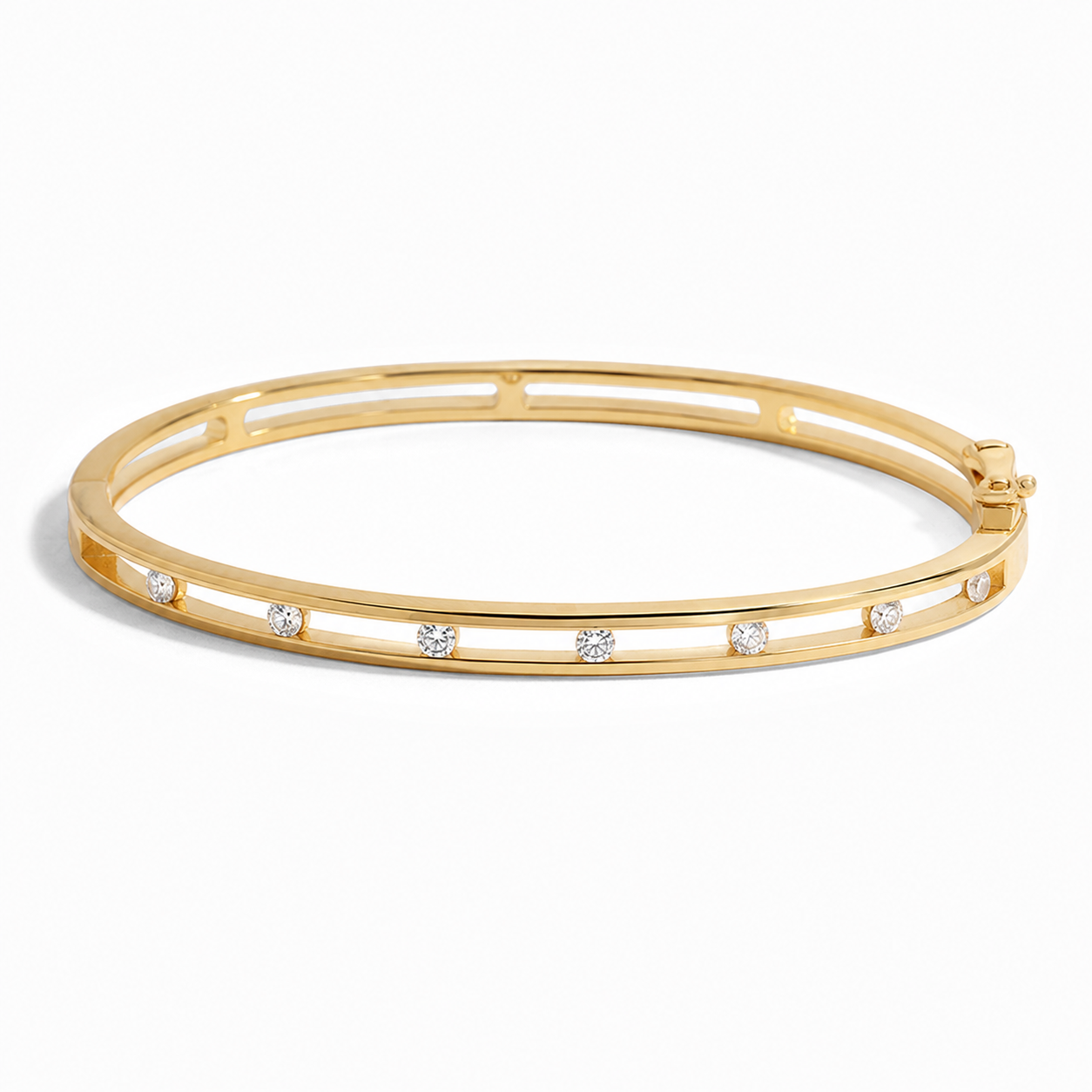 Pulsera Rígida de Oro con Cristales Flotantes