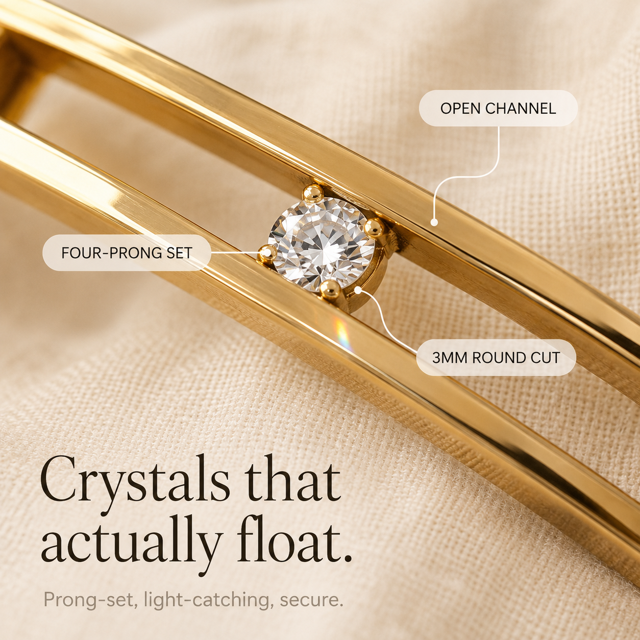 Pulsera Rígida de Oro con Cristales Flotantes